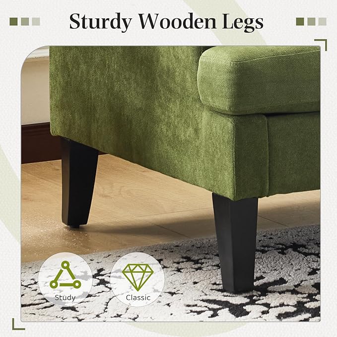 Bezseller 41 Oversized Accent Chair Comfy Living Room Chair with 2 Pillows Upholstered Mid Century Modern Armchair with Deep Seat Reading Chair for Bedroom Apartment Office Green