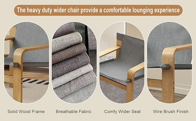Ball &amp Cast Living Room ChairsMid-Century Lounge with Comfortable Linen Fabric Armchair &amp Rubber Wood FrameAccent Chair Wide ArmrestDetachable and Washable Seating Furniture for ReadingDar