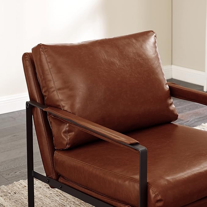 Art Leon Chairs for Bedrooms Set of 2 Mid Century Modern Chair Faux Leather Accent Chair for Living Room Chair Lounge Chair with Black Metal Legs Red Brown