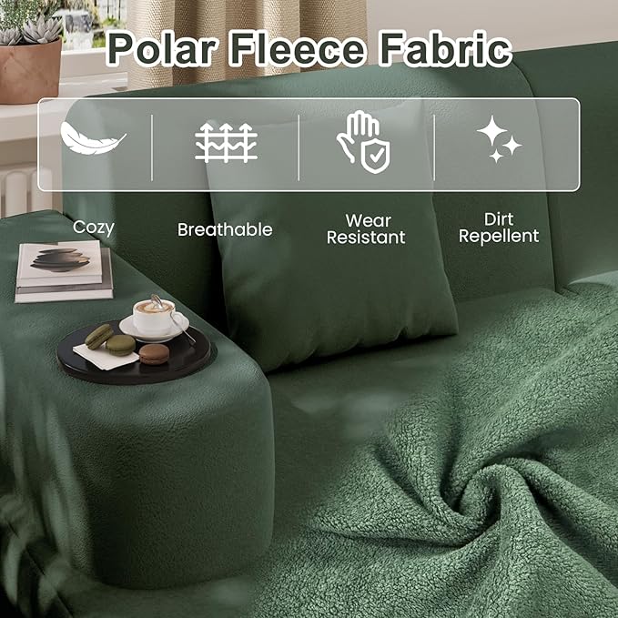 MELLCOM Modern Curved Boneless Sofa Couch L-Shaped Corner Sofa No Assembly Needed Chenille Upholstered Cloud Sectional Couch for Living Room Bedroom and Apartment (Green Left Hand Facing)