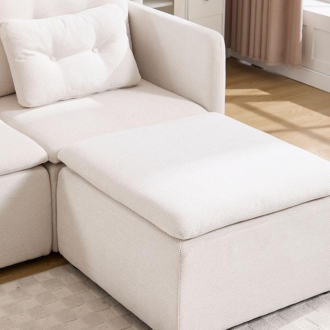 LukeAlon Chenille 56.5 Loveseat Sofa with Waist Pillow Modular Sectional Sofa Couch with Ottoman Comfy Upholstered 2 Seater Lounge Sleeper Couch Sofa for Living Room Apartment Office Beige