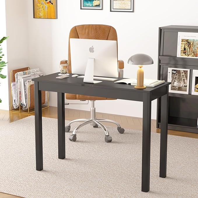 Solid Wood Desk with Drawers - 39 x 16 Inch Simple Narrow Desks Modern Computer Desks Rubber Wood Study Table Small Writing Desk for Bedroom|Small Spaces - Black