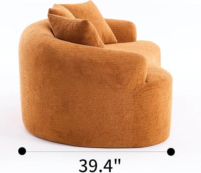 65 Curved Loveseat Sectional Sofa for Living Room Modern Plush Chenille Cloud Round Deep Seat Compressed Boneless Couch with 3 Throw Pillows for Small Apartment No Assembly Needed Orange