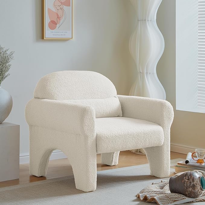 Modern Teddy Fabric Accent Chair with Lumbar Pillow for Living Room