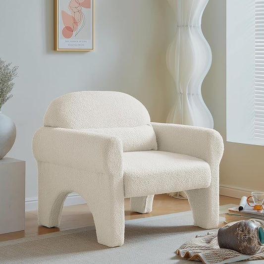 Modern Teddy Fabric Accent Chair with Lumbar Pillow for Living Room