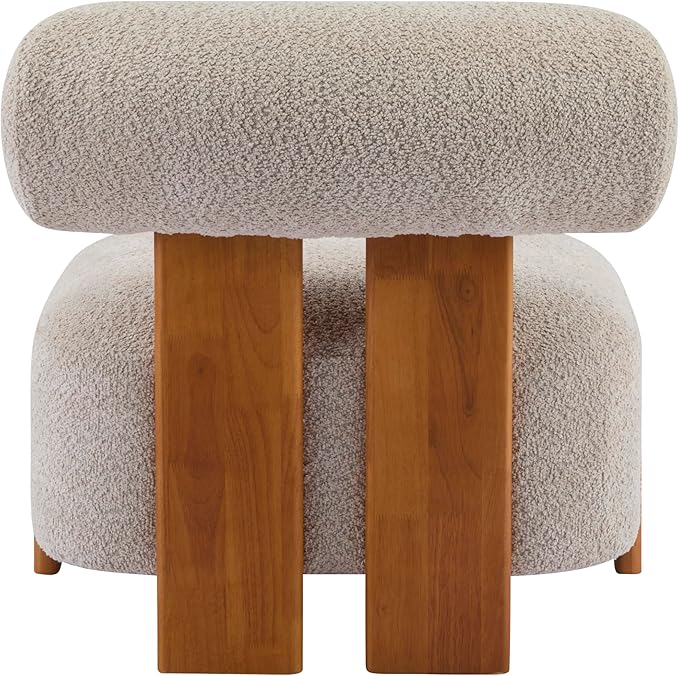 Modern Sherpa Accent Chair Upholstered Armless Slipper Chair Cute Furry Chairs with Curved Backrest and Solid Wooden Legs Side Chairs for Living Room Bedroom Reading Room (Boucle Almond)