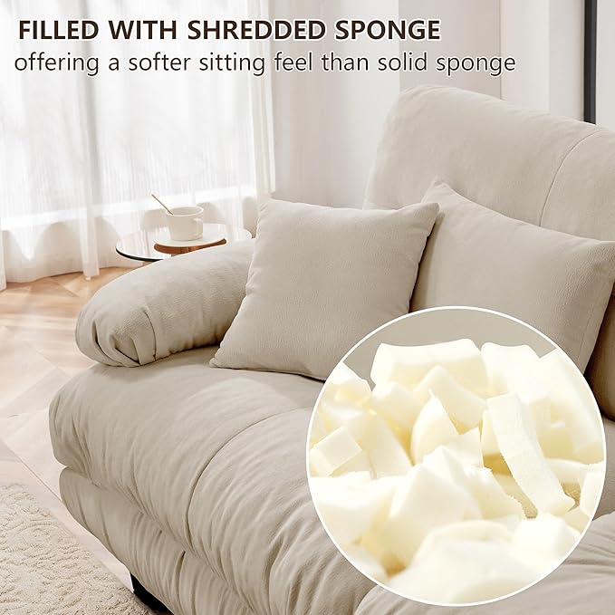 Modular Sectional Sofa 2 Seater Cloud Couch for Small Spaces Modern Deep Seat Loveseat Sofa with Bolster Armrests and Pillows Comfy Chenille Oversized Couch for Living Room Bedroom Light Coffee
