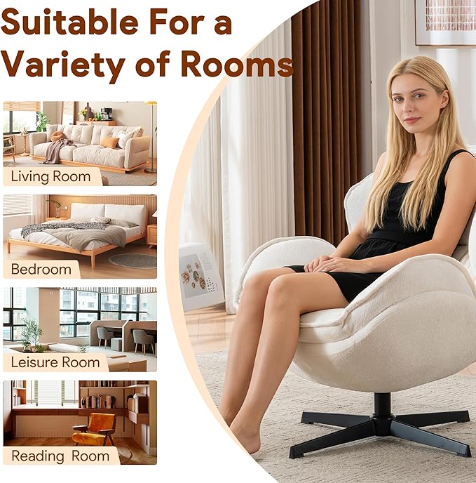 Swivel Accent Chair Set of 2 Modern Recliner Lounge Chair with Metal Base Frame Comfy Tufted Armchair for Living Room Bedroom Home Office Beige
