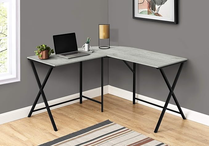Monarch Specialties I 7196 Computer Desk Home Office Corner 55 L L Shape Work Laptop Metal Laminate Grey Black Contemporary Modern