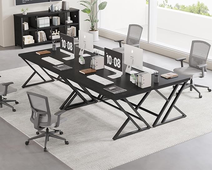 LVB Black Computer Desk Modern Gaming PC Writing Desk for Home Office Metal Computer Study Work Table for Bedroom Industrial Executive Student Simple Workstation Desk 55 in Black Oak