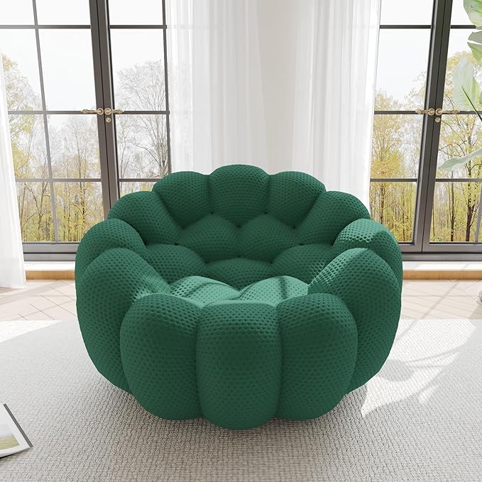 WJShome Bubble Couch49.21'' Single SofaMesh Fabric Lazy Floor Sofa 3D Honeycomb Shape Curved Couch for Living Room Office Apartment (Green 48.43 D)