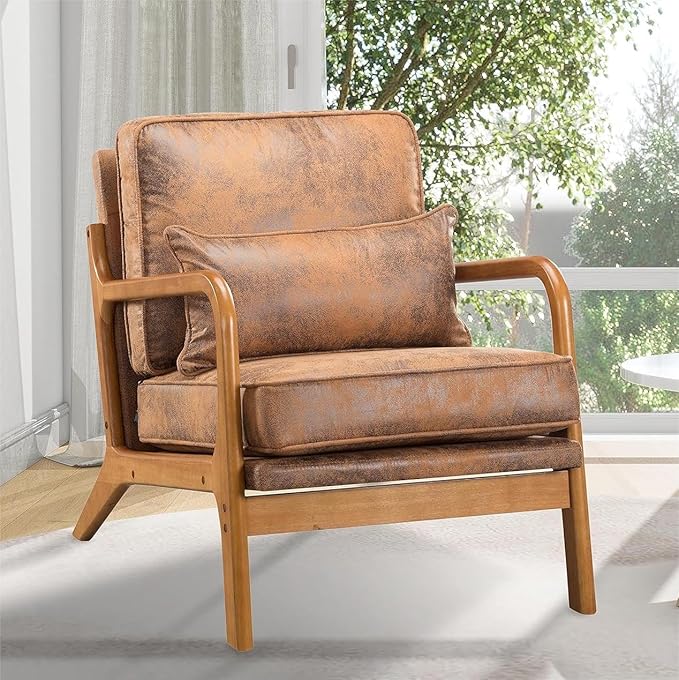 Accent Chair for Living Room Mid-Century Modern Upholstered Armchair with PillowReading Arm ChairComfy Accent Chair for Bedroom