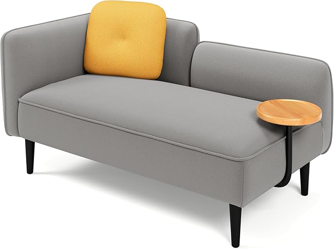 2 Seater Couch Small Love Seat Couches for Small Spaces Bedroom Living Room 57 Mini Sofa Apartment Size Couch Linen Retro Loveseat with Pillow and Removable Tray (Gray Right)