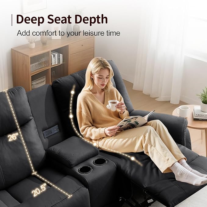 Loveseat Recliner Sofa Reclining Loveseat Couch Reclining Couch with Console USB Port US Outlets and Cup Holders 2-Seater Sofa for Living Room (2-Seater Black)