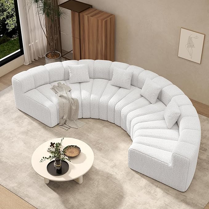 Oversized Curved Sofa 4 Seater Modular Velvet Cloud Couch Modern Boneless Sectional Couches for Living Room No Assembly Required White 1PC