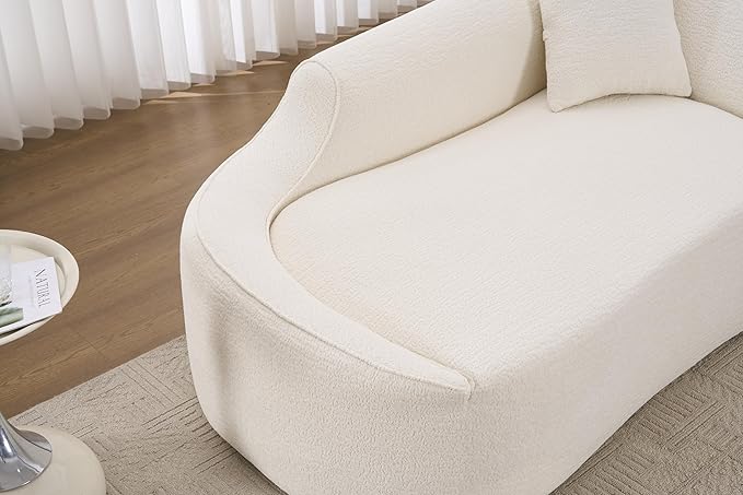 68 Curved Loveseat Sofa Modern Chenille Floor Couch with Pillow No Assembly Deep Seat Chaise Lounge for Bedroom Apartment Living Room Milky White