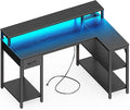 SUPERJARE 47 inch L Shaped Gaming Desk with LED Lights &amp Power Outlets Reversible Computer Desk with Shelves &amp Monitor Stand Corner Desk with Drawer for Home &amp Office Black