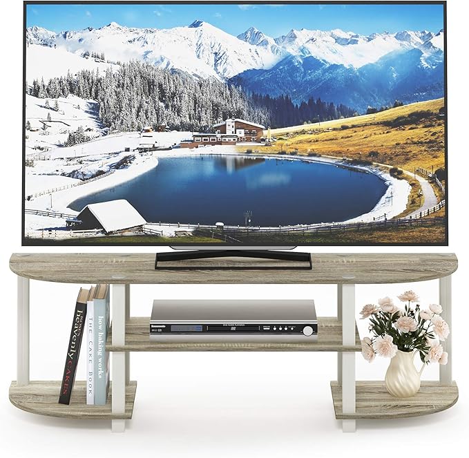 Furinno Turn-S-Tube Wide TV Entertainment Center Sonoma Oak/White 47. 25x13. 4x15. 9