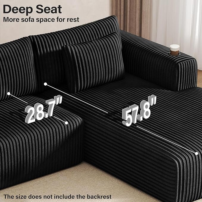 DURASPACE Modular Sectional Sofa Cloud Boneless Couch with Deep Seat Cup Holder Memory Foam Corduroy L Shaped Couch Convertible Sofa Bed for Living Room Bedroom No Assembly Required