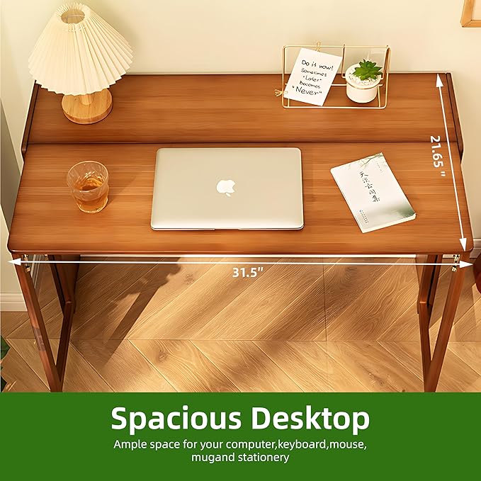 Sang Seiyoga Bamboo Folding Desk with Storage Shelf Space Saving Computer Table for Small Spaces Foldable Study Desk for Home Office Bedroom Dorm Apartment (Walnut)
