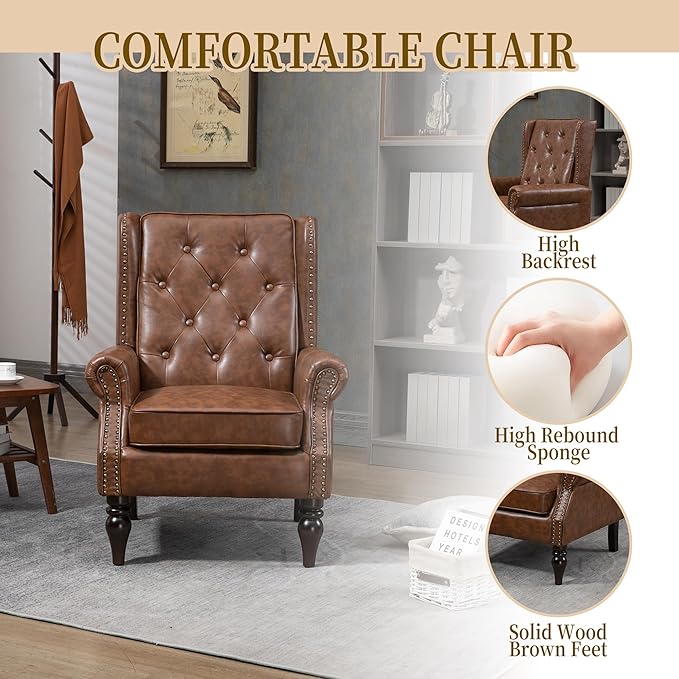 29.13 Modern ArmchairPU Accent ChairLounge ChairSingle Sofa ChairWood LegsUpholstered Sofa Chair for Living RoomBedroomOfficeWaiting Rooms