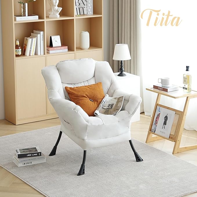 Tiita Lazy Chair Beige Modern Large Accent Armchair Comfy Leisure Sofa Reading Chair for Bedroom Living Room Dorm Rooms Garden and Courtyard Beige