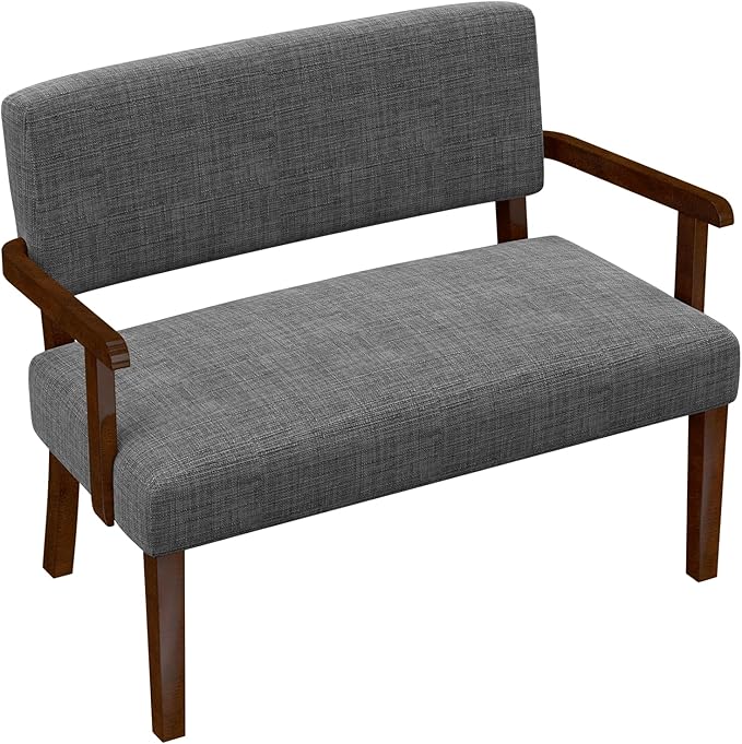 Accent Chair 2 Seat Upholstered Reading Leisure Chair Bench with Solid Wood Frame (Gray)
