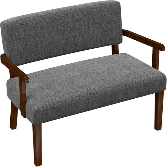 Accent Chair 2 Seat Upholstered Reading Leisure Chair Bench with Solid Wood Frame (Gray)
