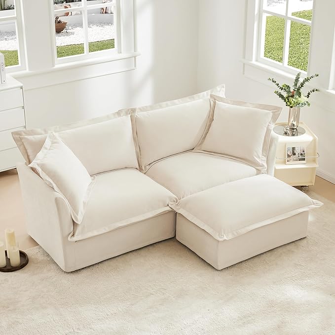 Modular Sectional Sofa Cloud Couch 83.4 Comfy 2-Seat L Shaped Couch with Ottoman &amp Removable Cover Oversized Sofa Set for Living Room Apartment Beige Chenille