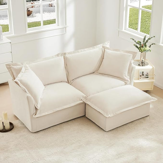Modular Sectional Sofa Cloud Couch 83.4 Comfy 2-Seat L Shaped Couch with Ottoman &amp Removable Cover Oversized Sofa Set for Living Room Apartment Beige Chenille