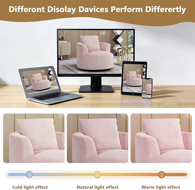 mikibama Swivel Accent Chair 360° Round Swivel Barrel Chair with Pillows Upholstered Corduroy Armchair Sofa Chair for Living Room Bedroom Reading Room Pink