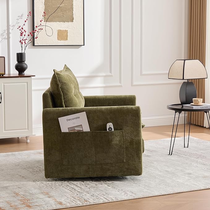 Oversized Swivel Chair 36 Chenille Swivel Armchair Accent Chair for Living Room Mid Century Modern Comfy Thick Padded Arm Chairs Green