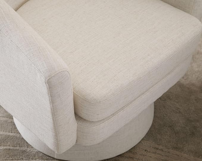 HNY Modern Swivel Beige Accent Chairs Set of 2 Linen Upholstered Barrel Chairs Cozy Vanity Arm Chairs with Back Comfy Sherpa Round Lounge Reading Armchairs Club Side Chairs for Living Room Bedroom