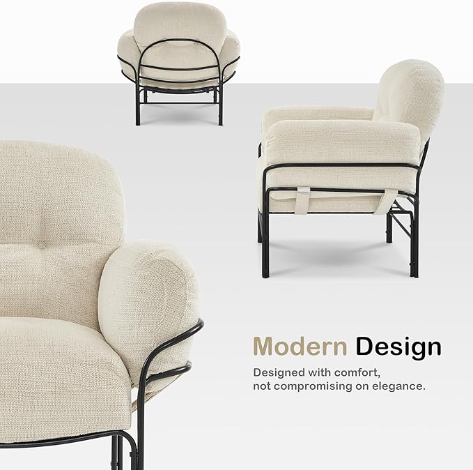 MCombo Modern Accent Chair with Ottoman Chenille Upholstered Leisure Sofa Chair for Small Space Living Room &amp Bedroom 4071 (Beige)