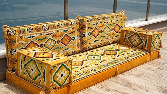 Loveseat Floor Cushions Custom Floor Sofas Arabic Majlis Reading Nook Single Sofa Turkish Sofa Sectional Sofa Entryway Sofa (Yellow)