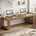 Tribesigns Two Person Desk 86.6 Inches Extra Long Desk Double Computer Writing Table Wood Large Desks Workstation for Home Office Natural Wood