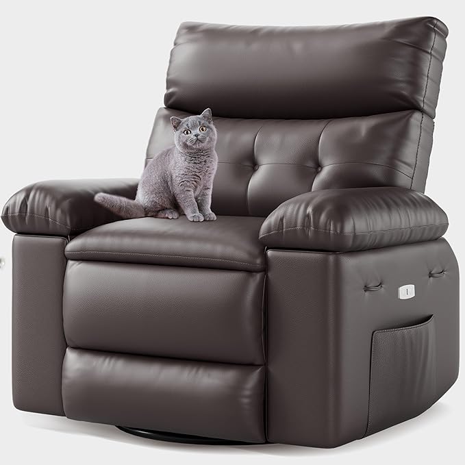27'' Oversized Rocker Recliner Chair PU Leather 360° Manual Rocker Swivel Recliner for Adults Lazy Chair with 1.5X Sponge Comfort Arm and Back for Living Room Bedroom