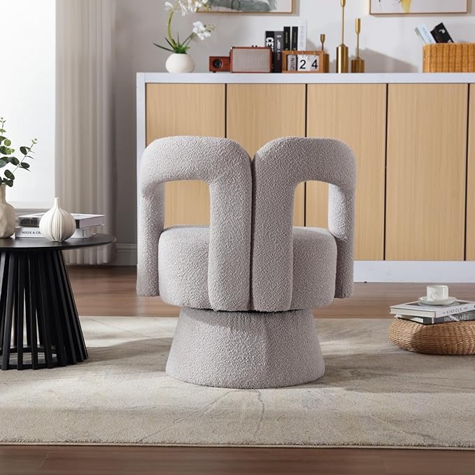 360 Degree Swivel Cuddle Barrel Accent Chairs Round Armchairs with Wide Upholstered Fluffy Fabric Chair for Living Room Bedroom Office Waiting Rooms (Light Gray)