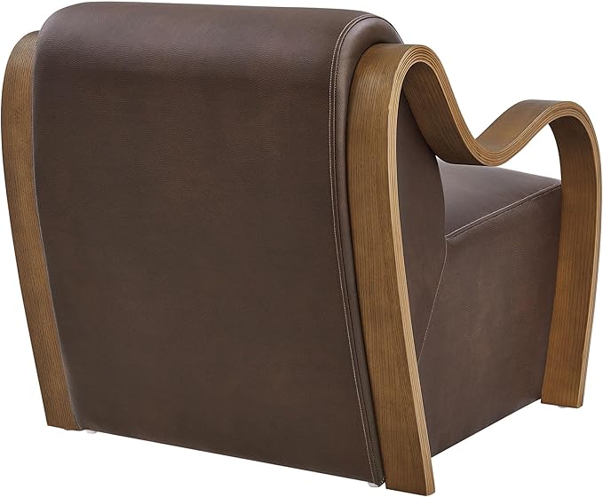 Modway Atrium Vegan Leather Upholstered Lounge Chair in Espresso with Sculptural Bentwood Arms – Mid-Century Modern Accent Armchair for Living Room or Bedroom