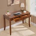 Large Computer Desk Office Table with 2 Drawers 46 Solid Wood Study Writing Desk Workstation with Storage Space Mid-Century Vanity Dressing Table for Office Easy Assembly Caramel Brown BSZ-DR200