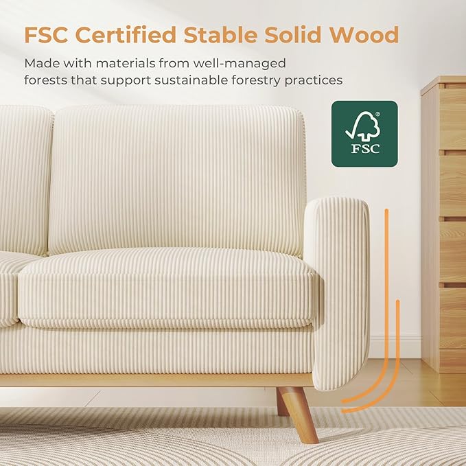 Vesgantti 68 Loveseat Sofa Beige Comfy Corduroy Couch with Spring Cushion Modern Sofa with Deep Seat for Bedroom &amp Living Room