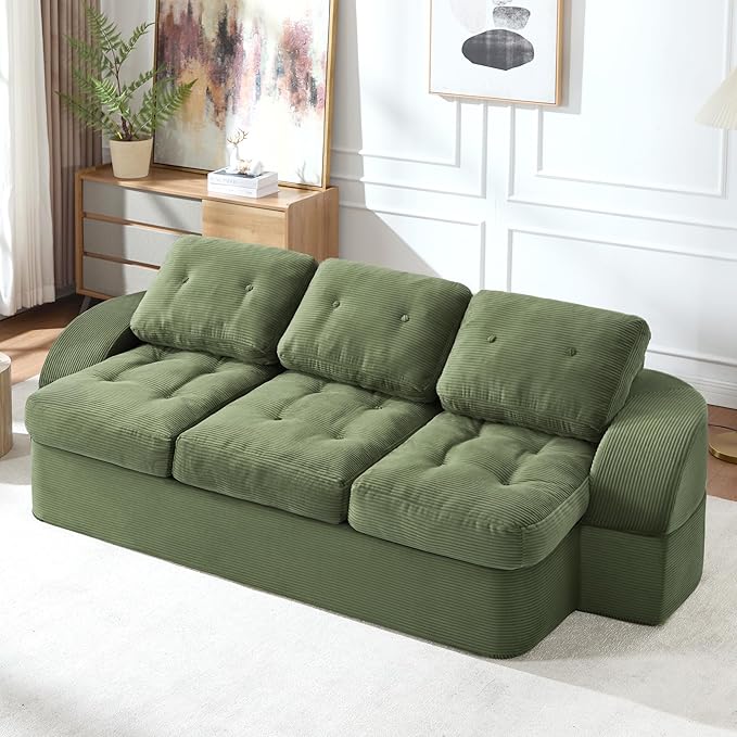 Convertible Sofa Bed3-Seater Boneless Couches for Living Room 2 in 1 Folding CouchFold Out Floor Couch with PillowsCloud Floor LoveseatFloor Futon Sleeper for Living Room Bedroom LoungeGreen
