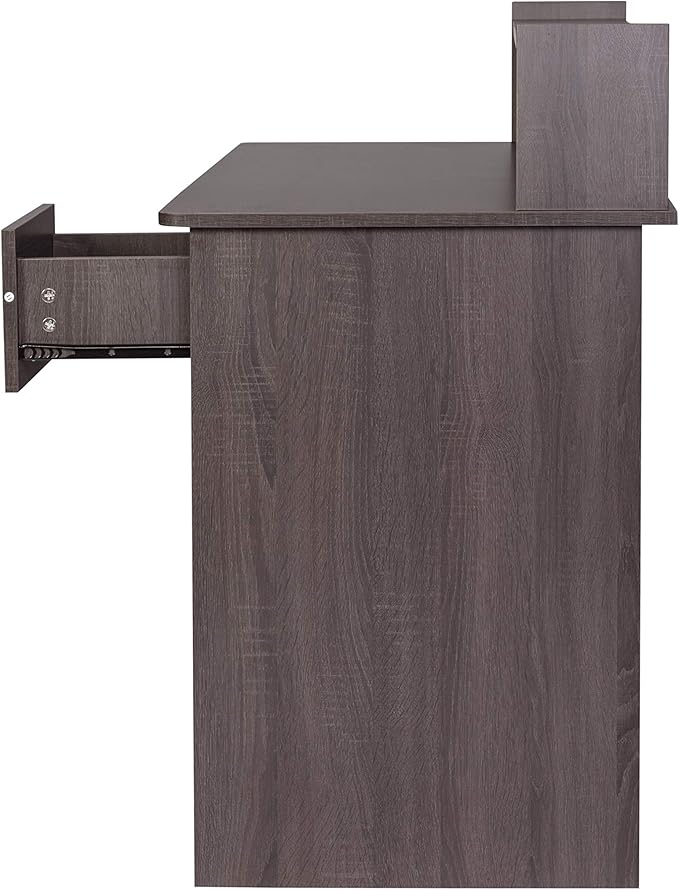 OneSpace Essential Computer Desk Modern Office Desk with Hutch and Pull-Out Keyboard Tray Grey Oak