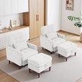 Accent Chairs with Storage Ottoman Corduroy Fabric Armchair with Adjustable Backrest and Side Pockets Mid Century Modern Reading Sofa Chair for Living Room Bedroom (White Set of 2)