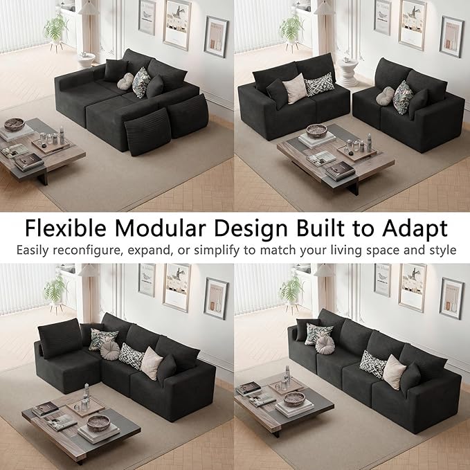 Homall Sectional Couches for Living Room Modern Boneless Couch with Deep Seat Upholstered Cloud Sofa No Assembly Required (Black Four-Seater Sofa)