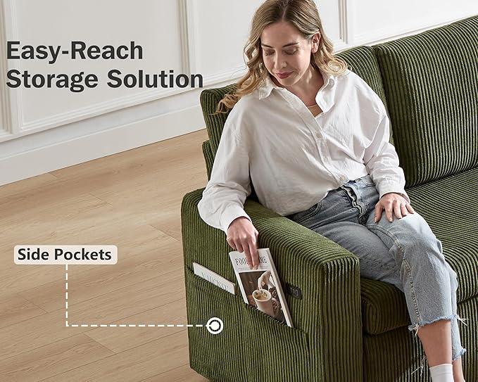 Vipbear 104 Sectional Sleeper Sofa Bed with Pull Out Bed U Shaped Couch Pull Out Couch with Reclining Backrest Reversible Storage Chaise USB Ports Tool-Free Assembly Corduroy Green