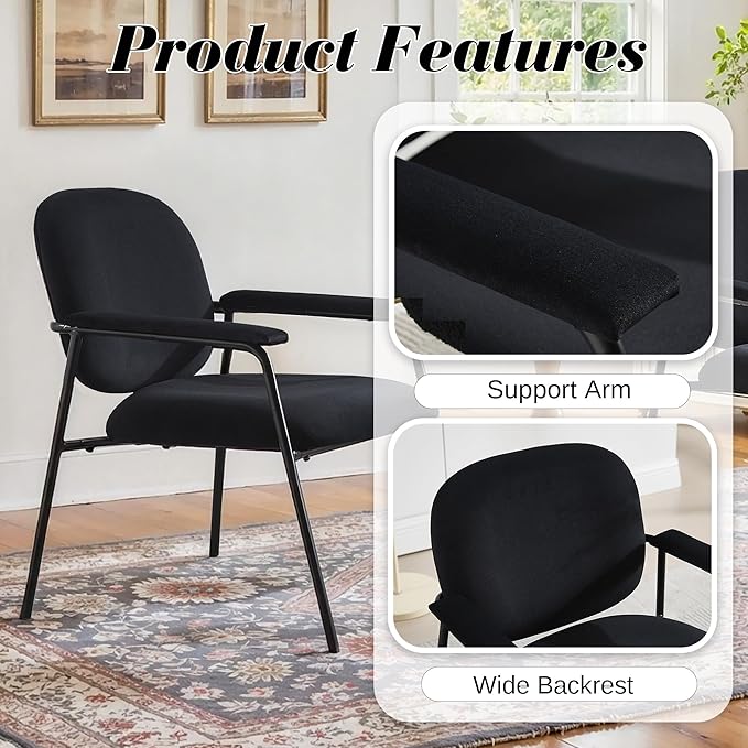 Accent Chair Set of 2 Velvet Upholstered Armchair Reading Side Chair Comfy Living Room Chair with Black Metal Legs for Bedroom Waiting Room Black
