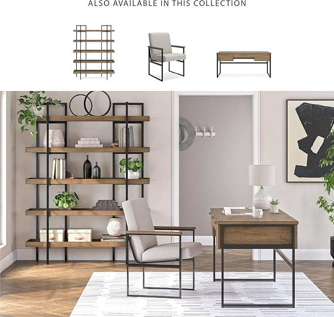 Signature Design by Ashley Montia Contemporary 67 Home Office Desk with Drawers and Cord Management Light Brown &amp Black