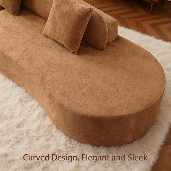 Txtin's 130” Boneless Sectional Couches for Living Room | Modern Curved Sofa Comfy Cloud Couch | Oversized Plush Modular Couch with 3 Pillows | Brown