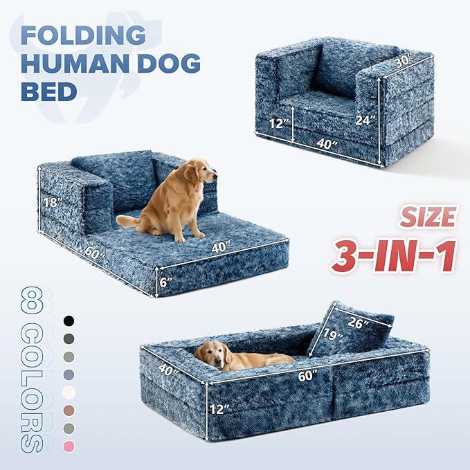 HABUTWAY Convertible Sofa Bed 3-in-1 Futon Sofa Bed with Pillow Foldable Pull Out Floor Sofa Bed with Removable Cover Plush Boneless Couch for Living Room/Bedroom/Dorm